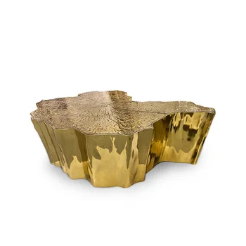 Placat cu aur din oțel inoxidabil, masă de cafea, modern, simplu, neregulate rădăcină forma, mobilier hotel