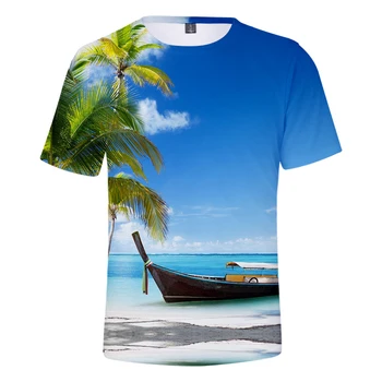 Plaja T cămașă Bărbați Femei T-shirt, Tee Shirt pentru Bărbați-Ocean Sky Frumoase de pe Litoral, Vedere Tricouri 3D Respirabil Casual Haine Verzi