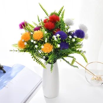 Pline de culoare, drăguț mătase minge de flori de crizantema false artificiale papadie 5 capete/buchet de Exterior decoratiuni de gradina plante flori