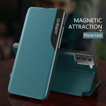 POCO X3 NFC Caz din Piele Smart Fereastra View Stand Flip case Pentru Xiaomi Mi Redmi Nota 10 9 9 8 Pro 8T 9A 9C Magnetic Coque Fundas