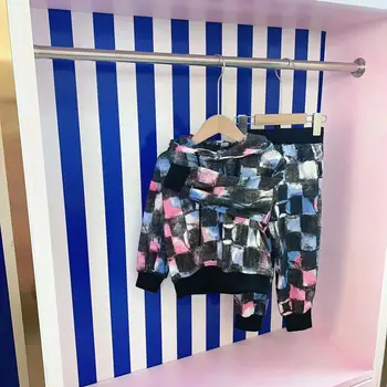 Popular de îmbrăcăminte pentru copii 2022 începutul toamnei produse noi fete cu gluga pătrat mic grilaj design simplu costum casual