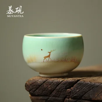 pure de mână-pictat Xiaolu Xunfang cuptor devine verde smarald ceașcă de ceai overglaze culoare manuală master ceașcă de ceai set de ceai