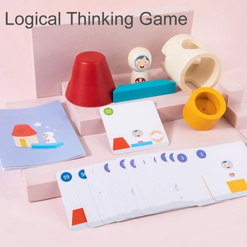 Puxida Montessori Jucarii Din Lemn De Rachete Astronaut Imaginația Puzzle Spațiu Logic Copii Joc Spune Povestea Jucarii Interactive