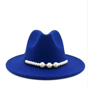 Pălărie de fetru Noi Femei Pălării Fedora cu Perle Curea Vintage Trilby Capace de Lână Fedora Cald Jazz Pălărie Chapeau Femme feutre Panaman pălărie