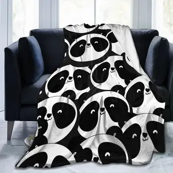 Pătură flanel Alb Și Negru Panda Capete Subțire de Lumină Mecanice de Spălare Moale, Cald, Pături Arunca pe Canapea Pat de Călătorie Mozaic