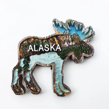 QIQIPP Alaska creative elan turism comemorative decorative pictate rășină magnetic frigider autocolante.