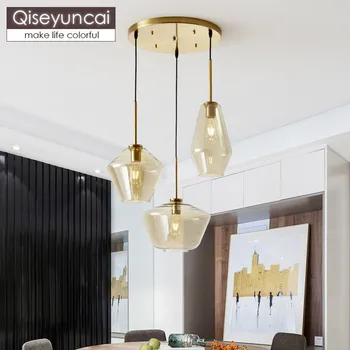 Qiseyuncai Nordic simplu restaurant de trei candelabru de sticlă moderne, creative, bar, hotel de iluminat, transport gratuit