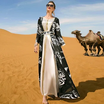 Ramadan Dubai Deschide Kimono Abaya Turcia Islam, Musulman Set Arabă Rochie Lunga Abayas Pentru Femei Caftan Arabi Halat Musulmane Femme