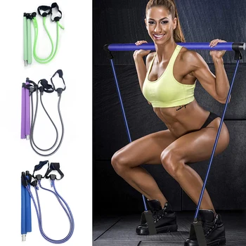 Reglabil Yoga Sport Body-Building Ghemuit Formare Bar Detașabil Pilates Stick cu Bandă de Rezistență Sală de sport cu Echipamente de Fitness