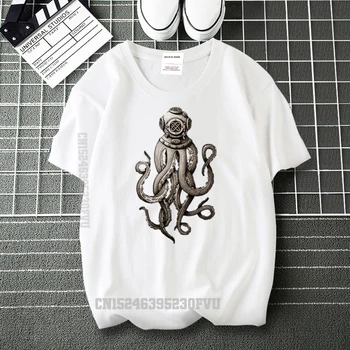 Retro Scafandru Ciudat OctopusT-Camasi Barbati Femei Cupluri Casual Tricouri De Vara Marca Camisas Hombre Desene Animate Harajuku Tricou