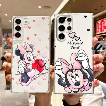 Roz Minnie Mickey Disney Caz de Telefon Pentru Samsung S22 S21 S20 FE Ultra Pro Lite S10 5G S10E S9 S8 S7 Plus Capac Transparent