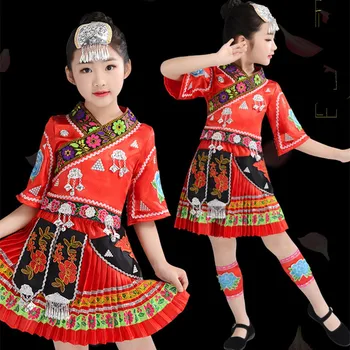 roșu Festivalul miao haine chineză minoritate etapă de îmbrăcăminte pentru copii de anul Nou dans, costume de haine stil retro