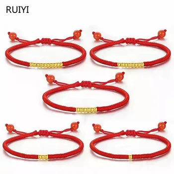 RUIYI Real 24K Pur 999 Minge de Aur Bratara Handmade Ajustabila Norocos Roșu Coarda de Mână pentru Femei sau Copii Bijuterii Fine, Ziua de nastere