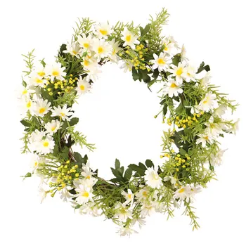 Runda Daisy Coroană de flori Artificiale Flori cu Frunze bine ati venit Ușa din Față Agățat Decor Festiv Coroane de flori Petrecere Acasă Decor 2021