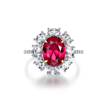 s925 argint încrustat simulare diamant, corindon roșu bijuterie ovală sânge de porumbel roșu galvanizare inel de sex feminin inel de nunta