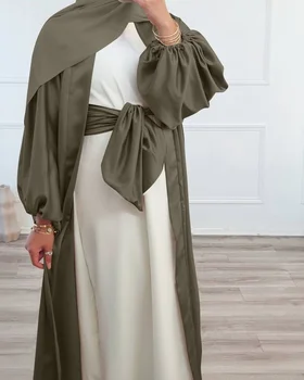 Satin Kimono Abaya Dubai Abayas pentru Femeile Musulmane Moda Hijab Rochie Balon Maneca Islam Haine Turcia Tinuta Cardigan Caftan