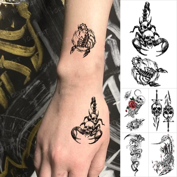 Scorpion Craniu De Animal Impermeabil Tatuaj Temporar Autocolante Șarpe Negru Coasa Mortii Flash Tatuaje Femei Barbati Body Art Tatuaj Fals