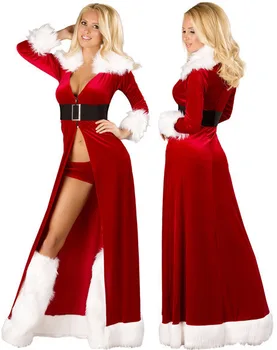Sexy Costum de Crăciun Rochie de Femei 2019 noi Split Rochie Albă de Catifea Lână, Șaluri Adânc V-gât Rochie Femme Xmas Outfit
