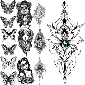 Sexy Henna Lotus Tatuaje Temporare Pentru Femei Adulți Realist Fluture Vampir Fals Gem Autocolant Tatuaj Braț Corp Tatuaje 3D