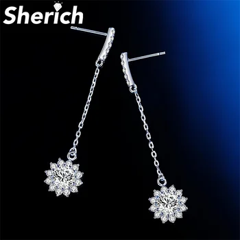Sherich Forma de Floarea-soarelui 0.5/1ct Moissanite Diamant S925 Argint Moda Simplu Lung Picătură Cercei pentru Femei Brand de Bijuterii