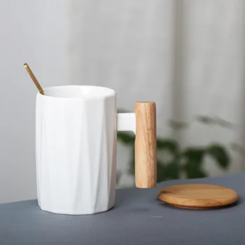 Simplu Ceramice Cana de Cafea cu Lingura de Lemn Alb Vintage Nordic Cani de Cafea pentru Cuplu Japonez Biroul de Acasă Lapte Cana MM50MK