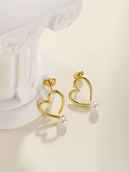 Simplu, Romantic Inima C-forma Perla Cercei Stud Pentru Femei Îndrăgostiților Cadou de Aniversare Petrecere de Moda Bijuterii de Culoare de Aur