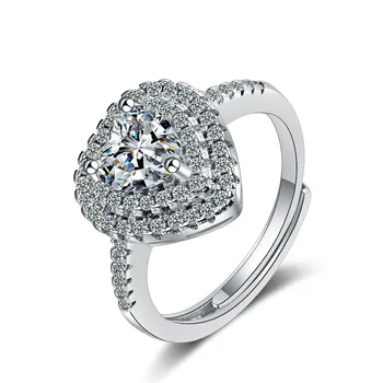 solid 18K Aur Alb Bijuterii de Diamant Inel Deschis pentru Femei Bine Anillos De Bizuteria Argint 925 Bijuterii Inima de Diamant Anels Cutie