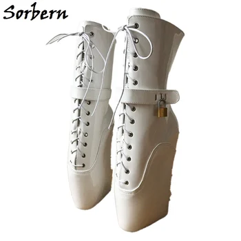 Sorbern Alb Elegant Balet Pene De Cizme Pentru Femei Legați În Cruce Personalizate Larg La Jumătatea Vițel Cizme Pentru Femei Sexy Cizme Glezna Gotic Pantof