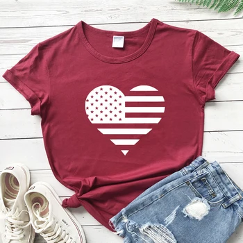 Steagul American Heart Print T-shirt Drăguț statele UNITE ale americii Libertatea Grafice de Top Tricou Estetice Femei 4 iulie Cadou de Vacanță Tricou