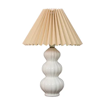 Stil Coreean Fusta Plisata Lampă De Masă Tărtăcuță Bază De Ceramică De Masă Retro Lampa De Dormitor Lampă De Noptieră
