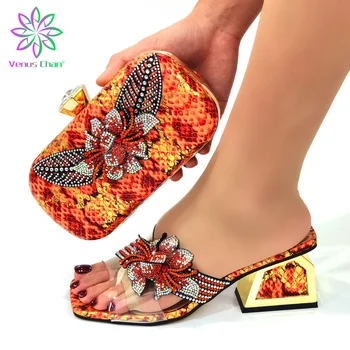 Stil Elegant de Culoare Portocalie Africane Pantofi cu Potrivire Set Saci de Pantofi și Sac Set pentru Petrecerea de La Femei de Vânzare Fierbinte pentru Petrecere Regală