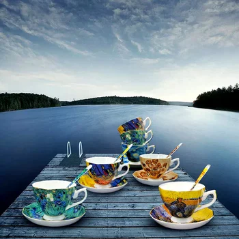 Stil European ceașcă de cafea din porțelan cu o lingură de cer înstelat cana ceramica floarea soarelui stil englezesc aur după-amiază de ceai de flori ceașcă de ceai