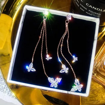Strălucitoare Trei Fluture Cristal Legăna Cercei Pentru Femei Bijoux Lung Lanț Tassel Picătură Cercei Cercei Statement Cadouri Bijuterii