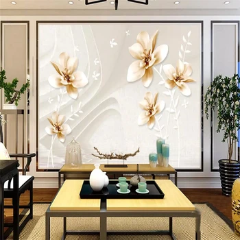 Tapet decorativ Modern Chinezesc gardenia cu flori de aur de fundal pictura pe perete