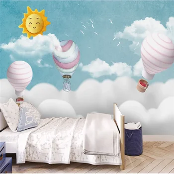 Tapet personalizat copii camera lui de creatie cer nori balon cu aer cald dormitor desene animate murală 8D perete impermeabil care acoperă