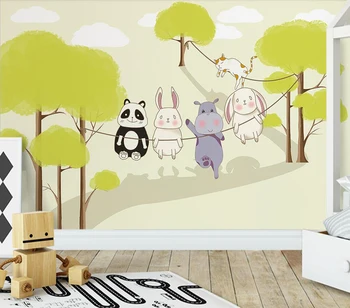 Tapet personalizat de Desene animate pictate manual lemn de animale pentru copii cameră de fundal de perete