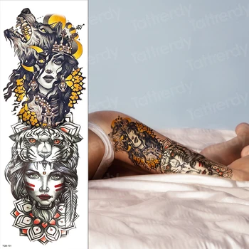 temporar coapsei tatuaje lup fata de luna pădure mare tatuaj fals mens braț, umăr tatuaj oversleeve picioare corpul autocolant rezistent la apa
