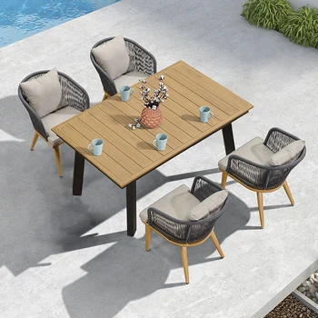 Terasa cu mese si scaune de gradina frânghie împletită de agrement luat masa în aer liber, grădină fotoliu soare cameră villa aer liber, scaun