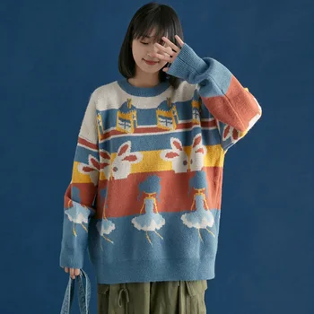Toamna Iarna Imprimare pulover Pulover Femei Top Vrac Harajuku Cald Haină Nouă Femei Kawaii Japonia, Coreea de Imprimare Pulover 2022
