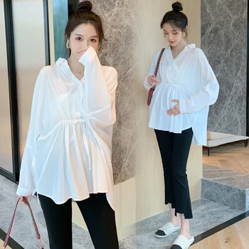 Toamna Moda coreeană Alb de Bumbac Maternitate Bluze Largi Talie Subțire Cămașă de Haine pentru Femeile Gravide se Încadrează Sarcinii Topuri