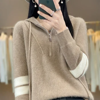 Toamna și Iarna 2022 Nou femeii Pulover 100% Lână Pură Hoodie Pulover Tricotate Moda coreeană Vârful Îngroșat