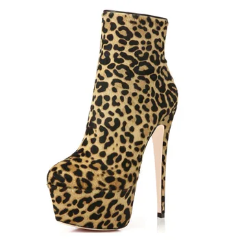 Toc Înalt Cizme Scurte Pantofi Pentru Femei Model Leopard Zapatos Mujer Fermoar Lateral Botas Platforma Glezna Cizme Rotund Toe Botines
