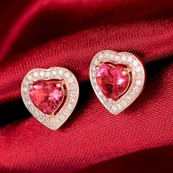 Ton de aur inima de cristal roșu rubin pietre pretioase diamante stud cercei pentru femeile clasice de bijuterii bijoux drăguț accesorii cadouri