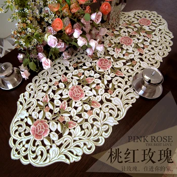Trandafir roz Elegant Broderie Tabelul Runner Pastorală Tesatura Ceai de masă, Masă de Lux mat Capac de masă pentru decor