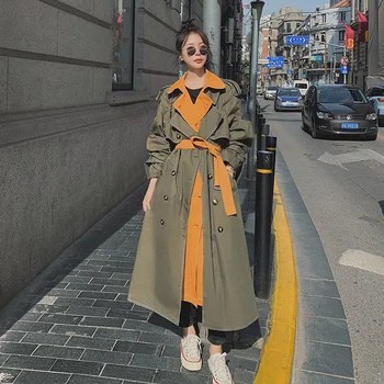 Trenci De Primăvară Toamnă Haina De Femeie 2023 Noua Moda Streetwear-A Lovit Culoarea Armygreen Mozaic Canadiană