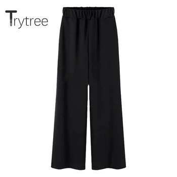 Trytree 2020 Primavara-Vara Pentru Femei Pantaloni Casual Pierde Largi Picior Pantaloni Talie Elastic Negru Solid Moda All-Scop Pantaloni Stil