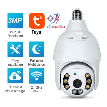 Tuya 4X PTZ 3MP Camera Wireless Tuya de Viață Inteligentă E27 Bec WiFi CCTV Camera de Supraveghere IP Camere Bec