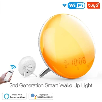 Tuya WiFi Smart Trezi Lumina de noapte zi de Lucru Ceas cu Alarmă cu 7 Culori Răsărit/Apus de soare de Viață Inteligentă APP pentru Alexa de Start Google