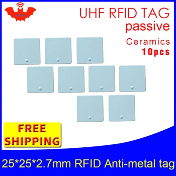 UHF RFID anti metal tag-915mhz 868mhz Străin Higgs3 EPC 10buc transport gratuit 25*25*2.7 mm pătrat mic Ceramica pasiv tag-uri RFID