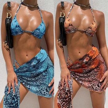 Un Umăr Inel 2022 Bikini Sexy de 3 Piese Tie Dye pentru Femei Costum de baie, Costume de baie Micro Tanga pe Plajă Feminin de Vară fara Spate Noi